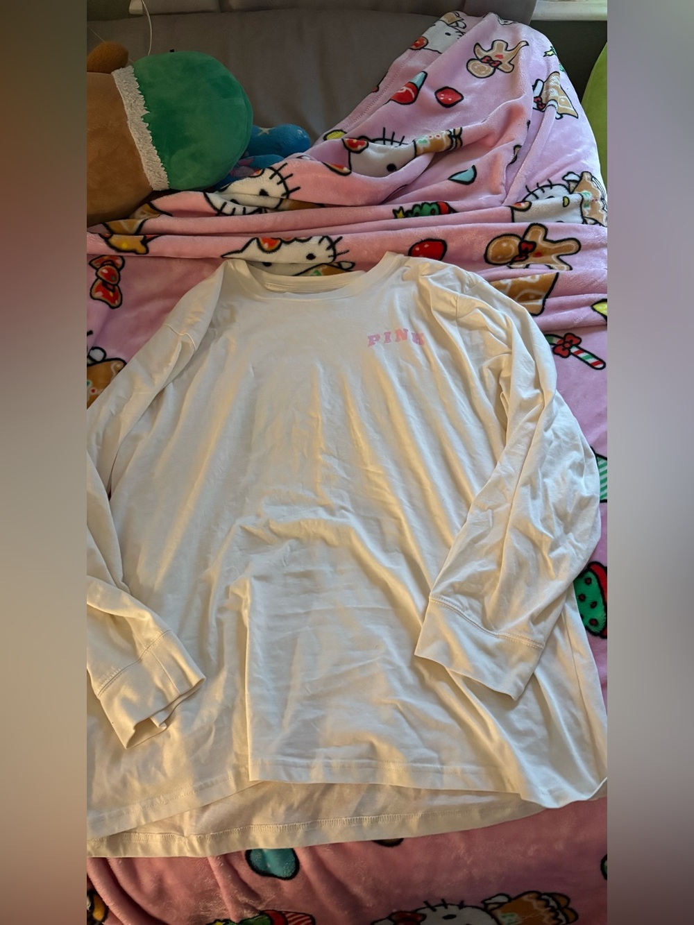 PINK Victoria's Secret White T‑Shirt with Pink Print